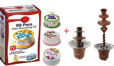 Mini fantana de ciocolata + Set decorat torturi 100 piese