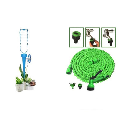 Furtun Extensibil pentru Gradina, Lungime 30 m, Aparat de Udat Inclus + Irigator Ghivece