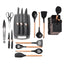 Set 19 Ustensile pentru Bucatarie din Silicon,cu Maner de  Lemn si Suport