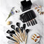 Set 19 Ustensile pentru Bucatarie din Silicon,cu Maner de  Lemn si Suport